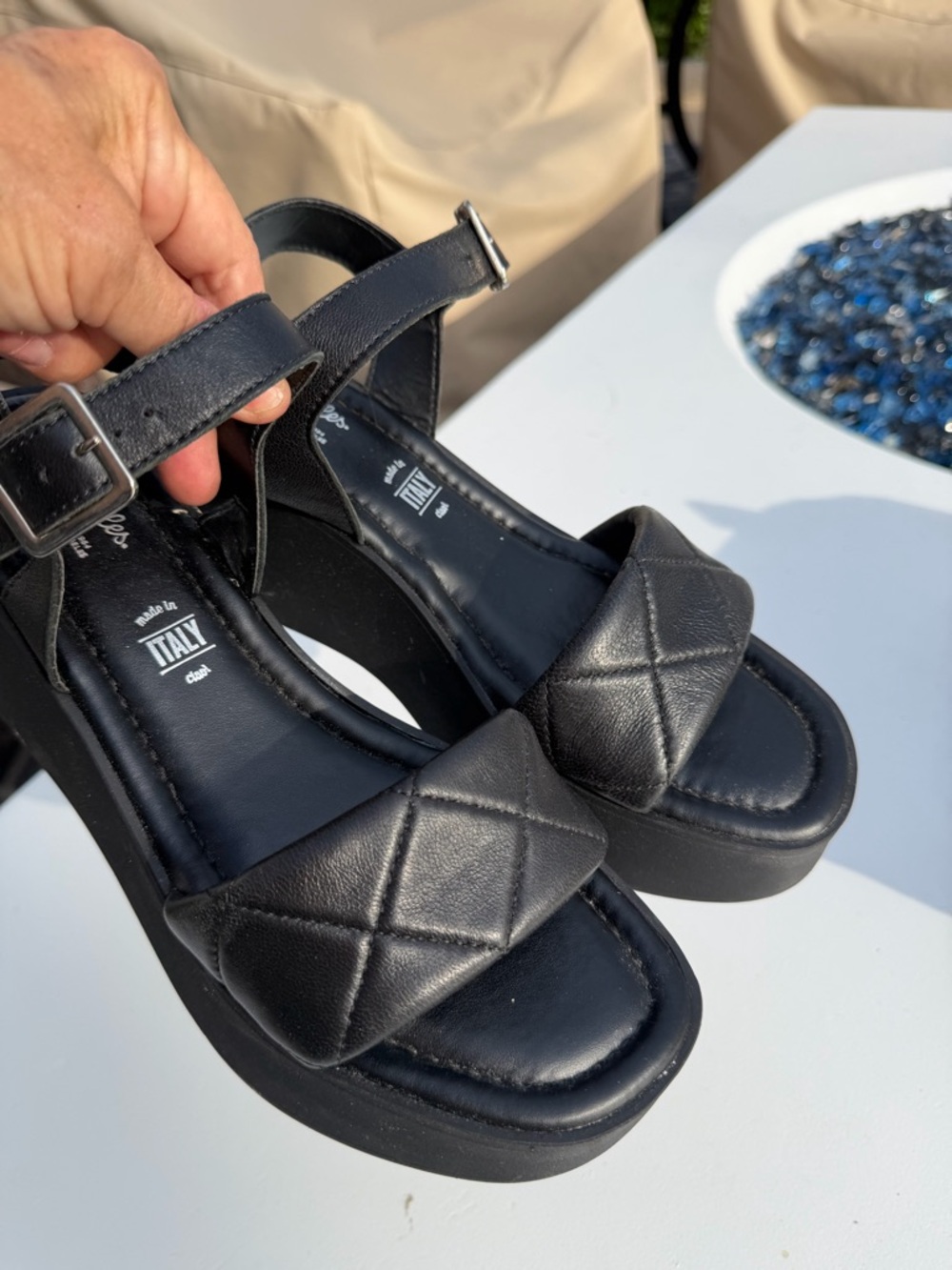 Seychelles Black Quilted Platform Sandals